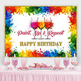 Lofaris Paint Sip and Repeat Rainbow Happy Birthday Backdorp